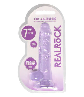 RealRock Crystal Clear Realistic 7 in. Dildo With Balls and Suction Cup Purple