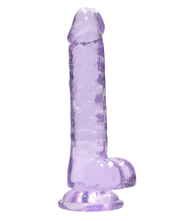 RealRock Crystal Clear Realistic 7 in. Dildo With Balls and Suction Cup Purple