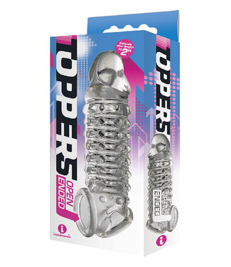 The 9's Toppers Open-Ended, Ribbed, and Nubbed Penis Extender Clear