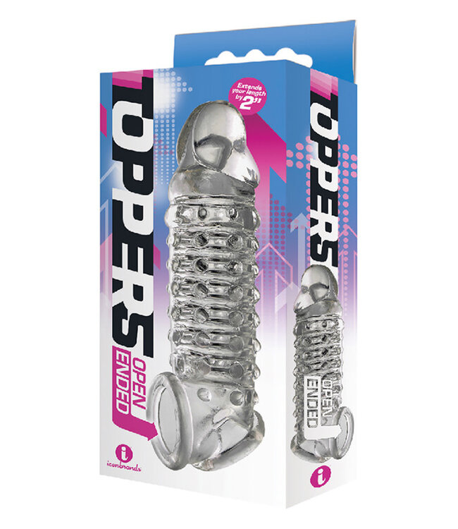 The 9's Toppers Open-Ended, Ribbed, and Nubbed Penis Extender Clear