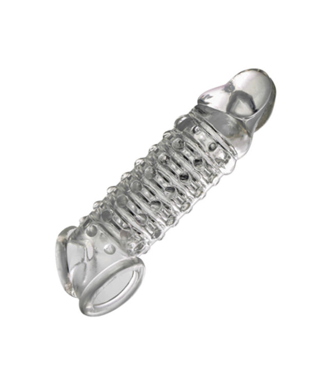 The 9's Toppers Open-Ended, Ribbed, and Nubbed Penis Extender Clear