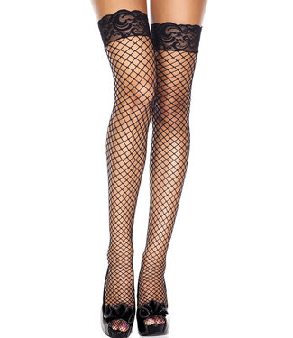 Silicone Lace Top Spandex Diamond Net Black Thigh High 49317