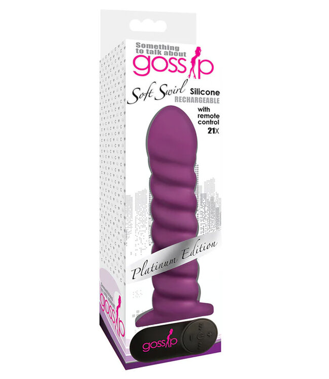 Gossip Soft Swirl Rechargeable Remote-Controlled Textured Silicone Vibrating Dildo Violet 7.5in