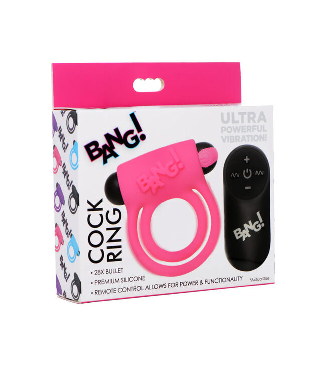 BANG! Silicone Cock Ring & Bullet with Remote Control Pink