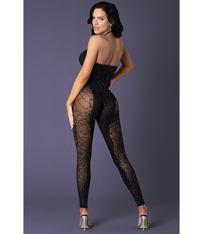 Rhinestone Sheer Black Bodystocking S179 One Size