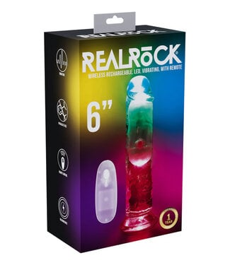 RealRock Wireless Rechargeable Remote Control Vibrating 6in Dildo Clear
