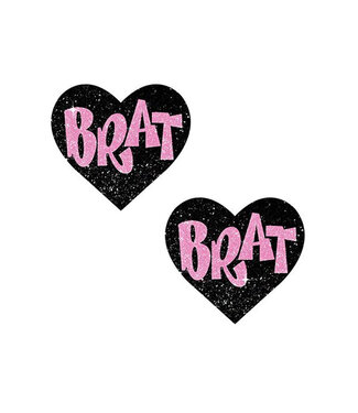 Neva Nude Brat Glitter Heart Pasties Black/Pink