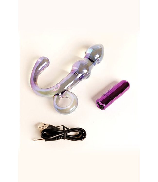 Cristal Orchid Pulse Glass Dildo w/Removable Bullet Vibe Purple