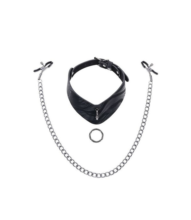 Sportsheets Velvet Noir Collar & Removable Clamps Black