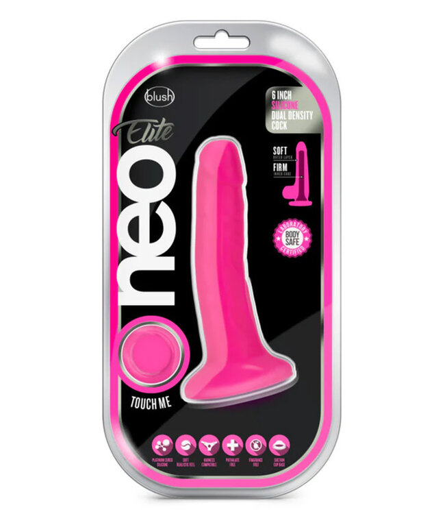 Neo Elite 6in Silicone Dual Density Dildo Neon Pink