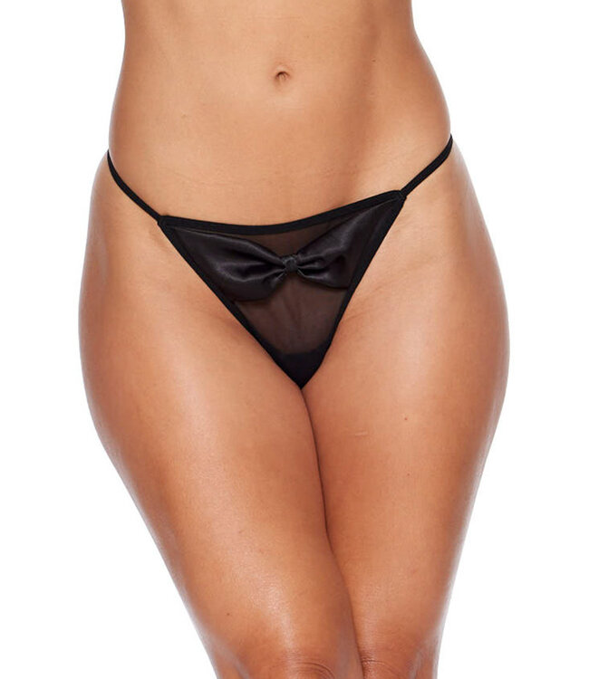 Black Satin Bow Mesh Front Panty 75137 One Size