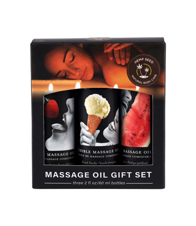Earthly Body Hemp Seed Edible Massage Oil 3-Piece Gift Set 2oz