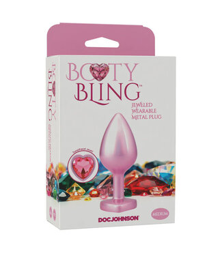 Booty Bling Heart Diamond Jeweled Metal Plug Pink Medium