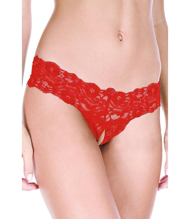Red Lace Crotchless Panty 10013