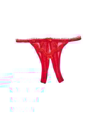 Red Scalloped Embroidered Crotchless Panty 10