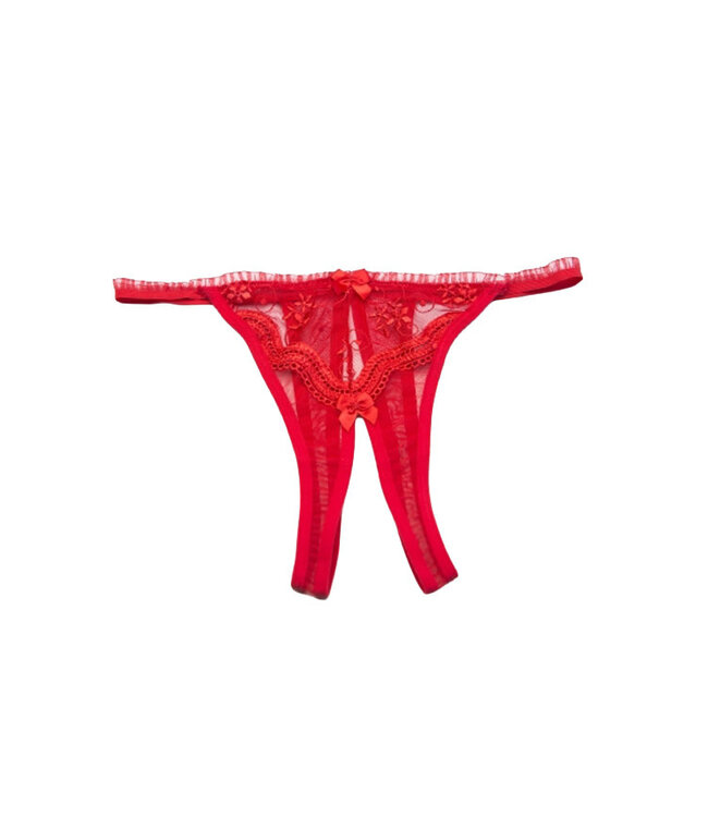 Red Scalloped Embroidered Crotchless Panty 10 One Size