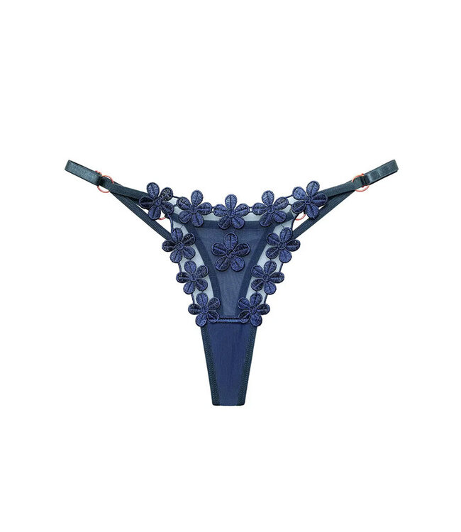 Flower Embroidered Mesh T Back Thong QZ32086YZ One Size