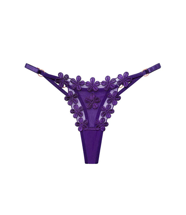 Flower Embroidered Mesh T Back Thong QZ32086YZ One Size