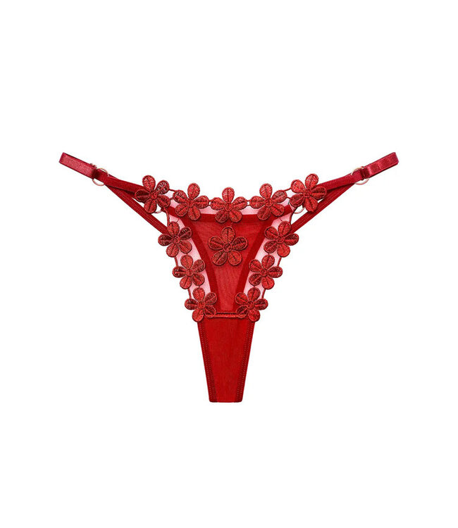 Flower Embroidered Mesh T Back Thong QZ32086YZ One Size