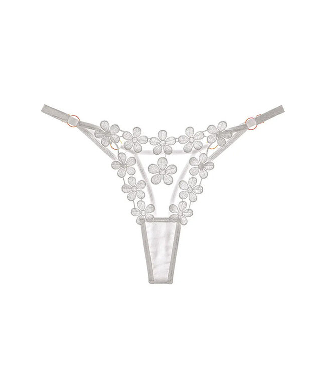 Flower Embroidered Mesh T Back Thong QZ32086YZ One Size