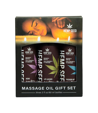Earthly Body Hemp Seed Valentine Massage Oil Trio Gift Set: XOXO, Lip Locked, Pucker Up