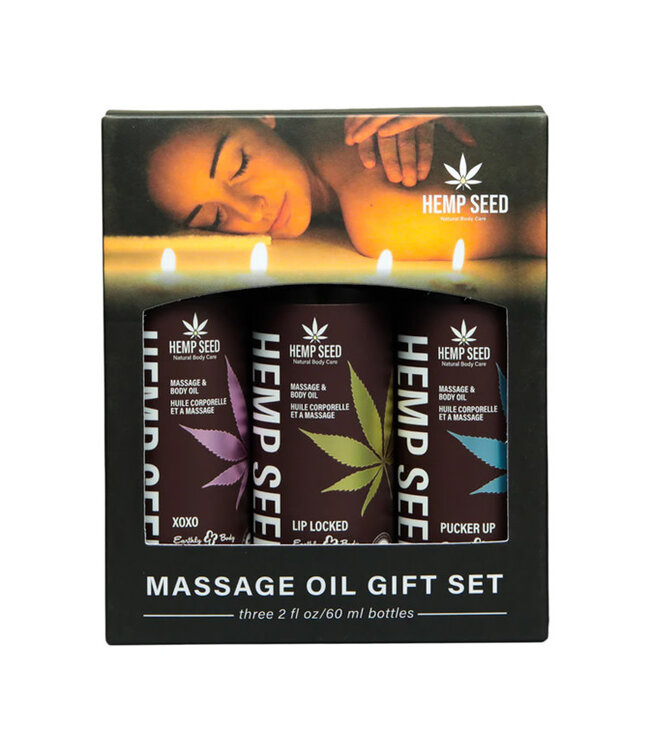 Earthly Body Hemp Seed Valentine Massage Oil Trio Gift Set: XOXO, Lip Locked, Pucker Up