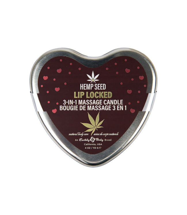 Earthly Body Hemp Seed 3-in-1 Valentine Heart Massage Candle Lip Locked 4.7oz