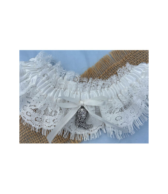 White Lave Rhinestone Boot Charm Leg Garter G4091 One Size