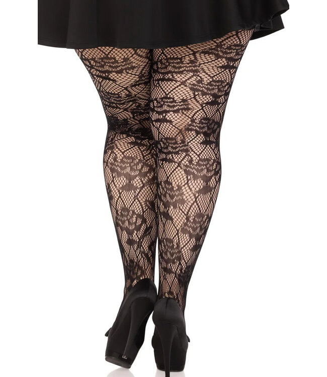 Wild Rose Plus Floral Black Tights 9730X Queen