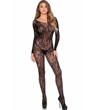Black Long Sleeve Lace Bodystocking 89366