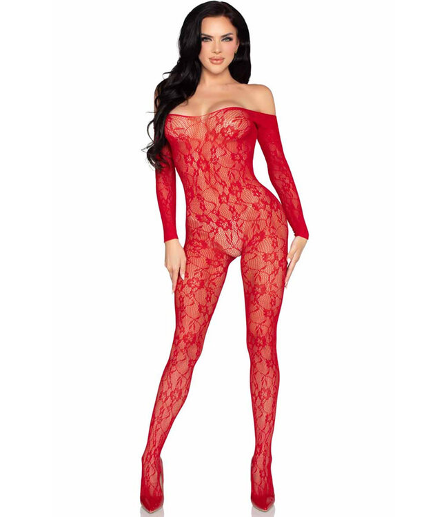 Red Long Sleeve Lace Bodystocking 89366 One Size