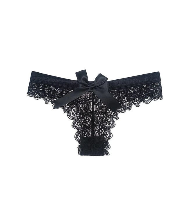 Black Low Waist Seamless Breathable Lace Brief Panty QZ18467MM