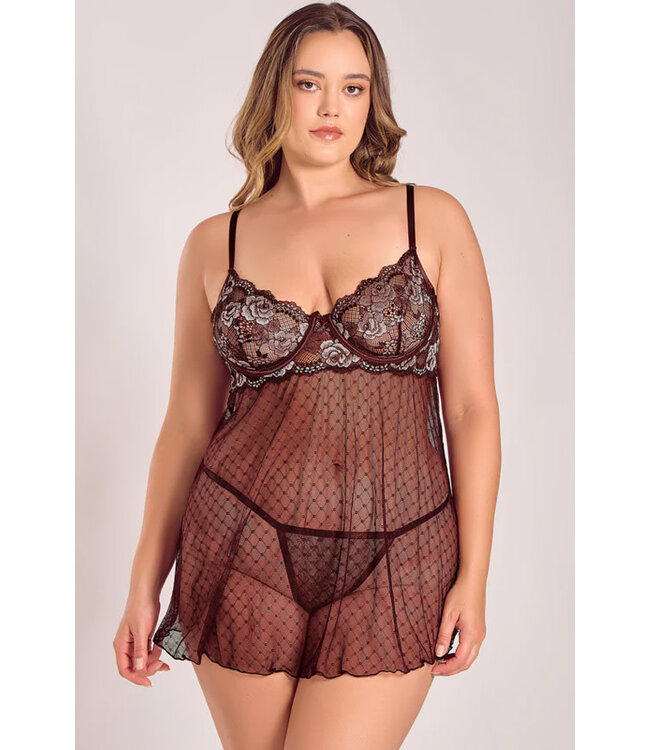 Julieta Plus Wine Babydoll 8038X