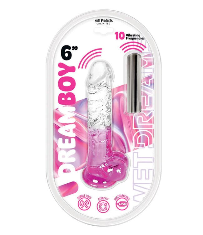 Wet Dreams Dream Boy 6in Jelly Dildo & Rechargeable Bullet Clear/Magenta Gradient