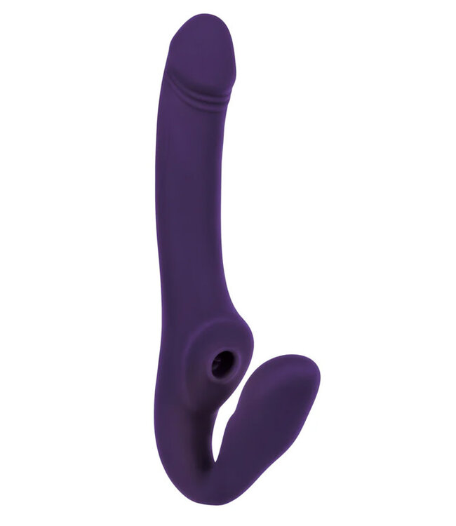 Evolved 2 Become 1 Rechargeable Remote-Controlled Silicone Strapless Strap-On With Suction Purple