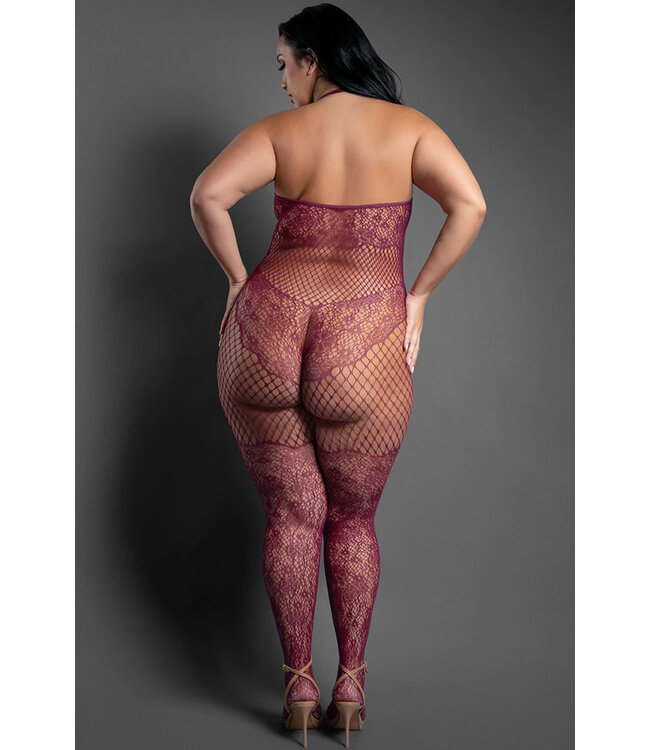 Plum Plus Scalloped Lace Knit Bodystocking SF1012 Queen