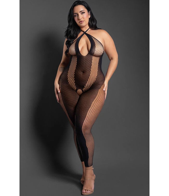 Plus Black Halter Bodystocking SF1020 Queen