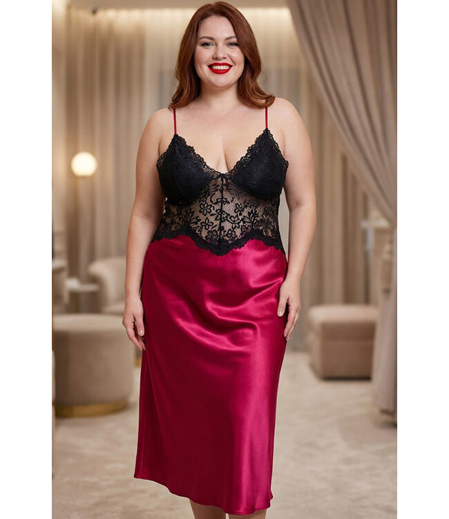 Ayla Plus Red/Black Long Gown 5133X