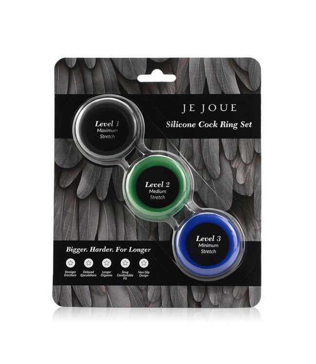 Je Joue Silicone Cock Ring 3-Piece Set Black/Green/Blue