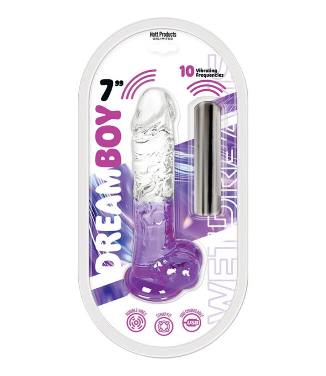 Wet Dreams Dream Boy 7in Jelly Dildo & Rechargeable Bullet Clear/Lavender Gradient
