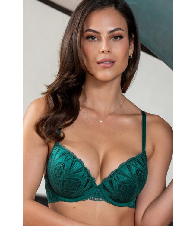 Pour Moi New Romance Padded Push-Up Plunge Forest/Slate Bra 184002