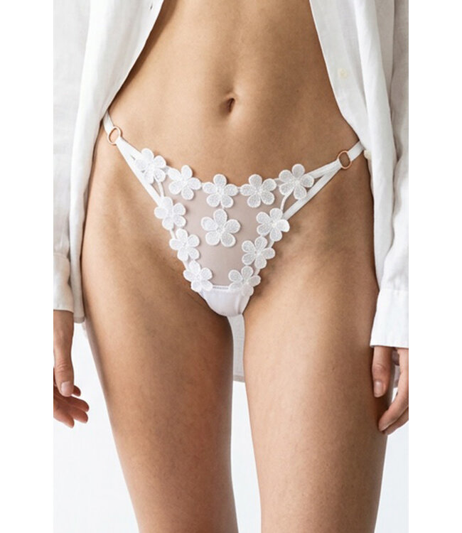 Flower Embroidered Mesh T Back Thong QZ32086YZ One Size