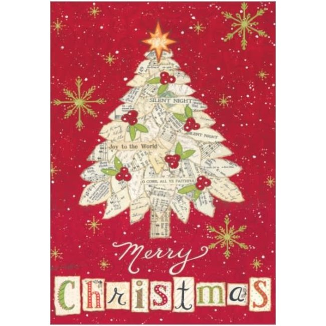 MERRY CHRISTMAS SHEET MUSIC TREE CARD