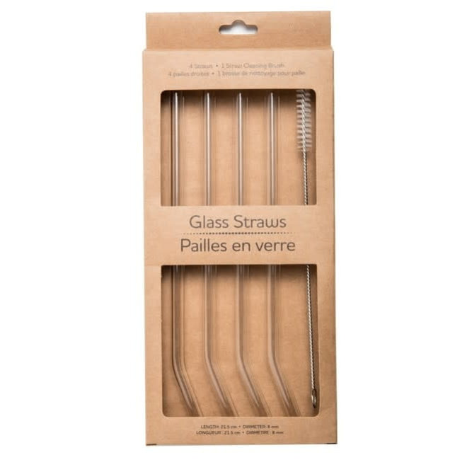 CLEAR GLASS DRINKING STRAWS SET - BENT