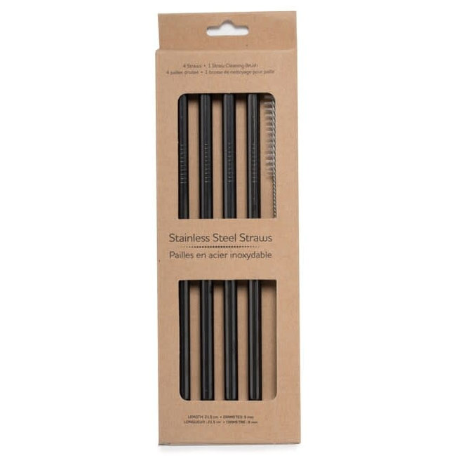 BLACK STAINLESS STEEL STRAW SET - STRAIGHT