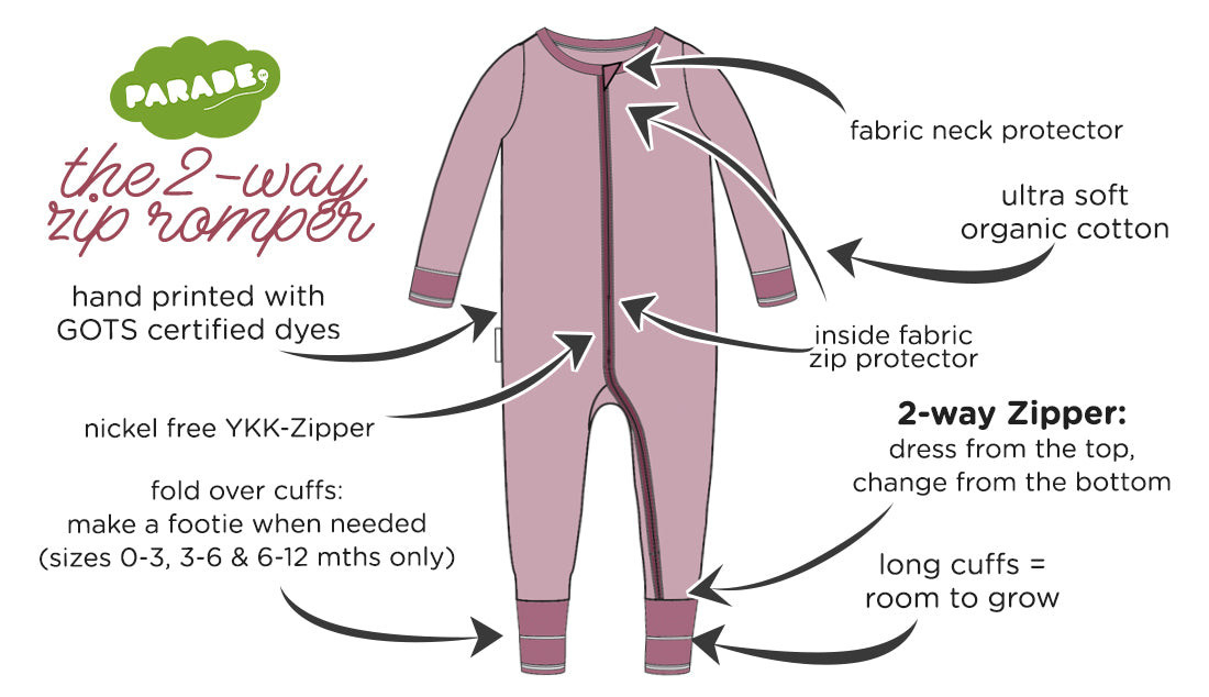 Organic Essential Basic '2-Way' Zipper Romper - Long Sleeve Cedar / 0-3M with Mitts