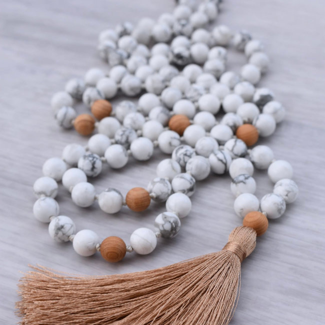 Find Calmness with White Howlite 108 Mala Beads for Meditation