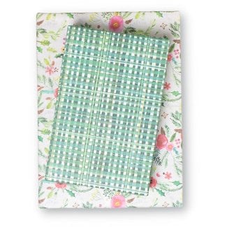 Wrappily Eco Gift Wrap Co. Winter Florals + Green Homespun Plaid Holiday Eco Wrapping Paper