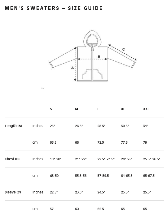 Mens Sweaters Size Chart