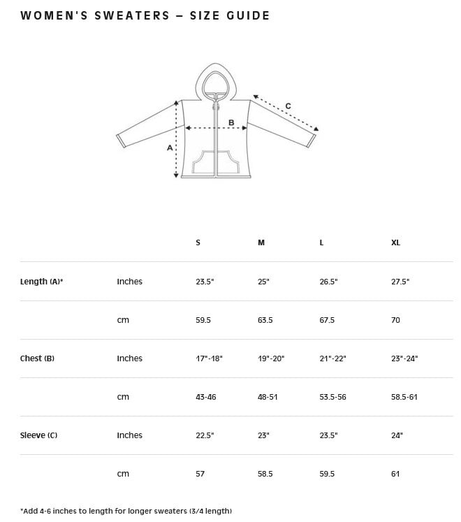 Women's Sweater Size Chart